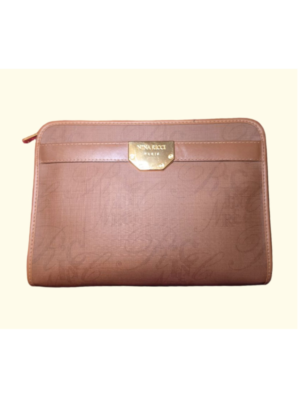 Nina Ricci Brown Monogram Clutch Bag w/ Authenticity Card